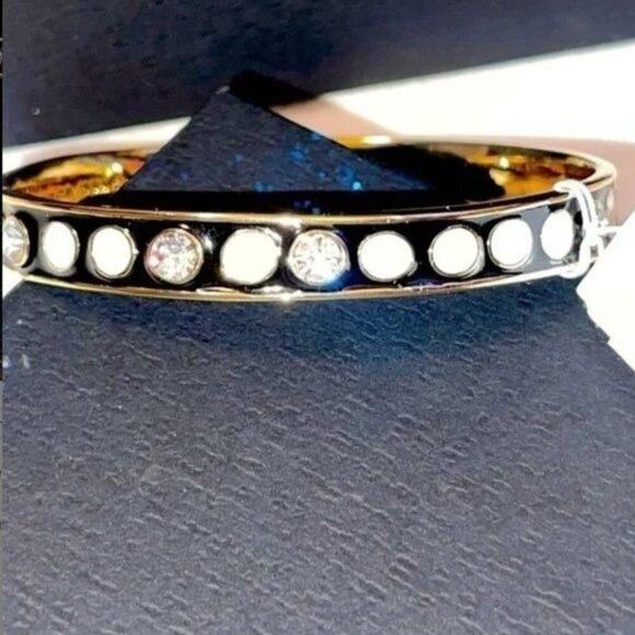 Kate Spade New York Idiom Bangle Bracelet Gold Tone Rhinestone Dotted - Picture 6 of 7